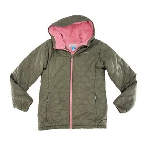 Columbia Girl's Bella Plush Winter Snow Jacket Quilted Sherpa Line Green Sz‎ L